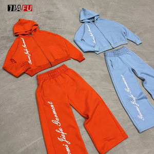 400/500/600gsm Heavyweight Blank Wide Leg Sweat Pants and Hoodie Set Men Custom Oversized Zip up Hoodie Men Tracksuit Apparel - Product Image 2