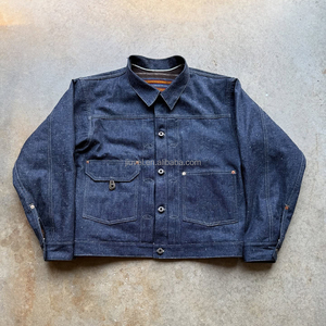 Oem Tùy Chỉnh Chắp Vá Cắt Nguyên selvedge Người Đàn Ông Của Denim Áo Khoác Nút <span class=keywords><strong>up</strong></span> Drop Vai Sọc Jeans Áo Khoác Nhà Sản Xuất - Product Image 1