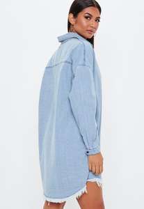 Su ordinazione Delle Donne Cotone A Maniche Lunghe Abbigliamento Stone Washed Plus Size Light Blue Denim Vestito - Product Image 3