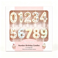 Bougies d'anniversaire numériques 0-9 en gros d'usine, personnalisées avec impression de dessins animés, décorations de gâteau pour Pâques et Nouvel An, sans flamme, non toxiques