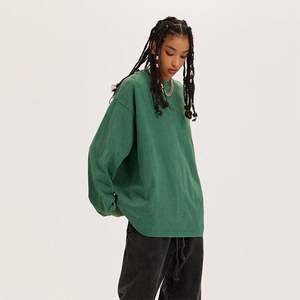 เสื้อยืดถักย้อมสีล้วนสำหรับผู้หญิงใช้ได้ทั้งชายและหญิงเสื้อยืดแขนยาววินเทจระบายอากาศได้ดี - Product Image 5