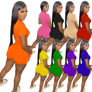 女式短裤套装2024定制标志夏季新款女式短袖圆领t恤配自行车短裤两件套 - Product Image 2