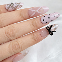Faux Ongles à Presser Personnalisés en Gros, Étiquette Privée, Forme Amande, Rose Ballet, Nœud 3D, Cœur, Pois, Paillettes Brillantes