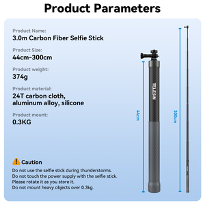 Accessoires de caméra d'action légers Telesin en fibre de carbone <span class=keywords><strong>3M</strong></span> pour Insta360 X3/2, bâton de selfie - Product Image 5
