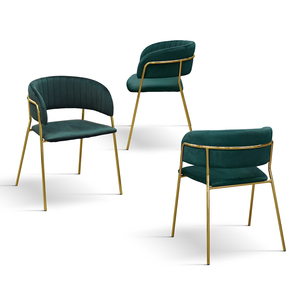 Juego de 2 sillas Penelope de terciopelo verde con estructura metálica para sala de estar interior - Product Image 2
