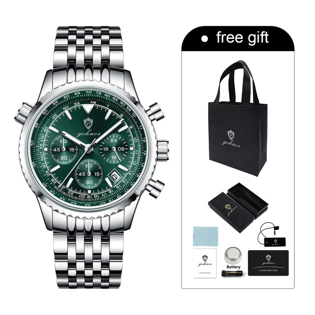 Gohuos 9811 Luxury Watches for Man Date Chronograph Stainless Steel Sport Men Watch Waterproof Luminous Hands Quartz Men's Watch