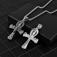 Kalung Liontin Salib Gaya Ankh dari Baja Anti Karat Model Yiwu 0326NL, Motif Kehidupan Mesir Eksotis, Desain Lintas Batas, Kepribadian Unik