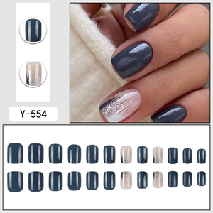 24 <span class=keywords><strong>faux</strong></span> ongles carrés de style français en ABS, <span class=keywords><strong>poudre</strong></span> de saphir en vrac pour application sur les doigts - Product Image 2
