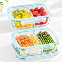 Contenants de stockage alimentaire en verre à deux sections pour le contrôle des portions, en borosilicate, avec couvercle hermétique, empilables, compatibles micro-ondes et congélateur, réutilisables