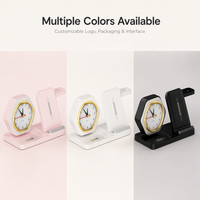 Support de charge sans fil de bureau 15W avec horloge, veilleuse, indicateur LED, design pliable pour téléphones portables, écouteurs, montres connectées