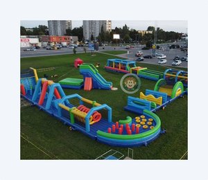 Ngoài trời Inflatable khóa học trở ngại sân chơi cho người lớn Inflatable khóa học trở ngại nhà bị trả lại với Slide - Product Image 4