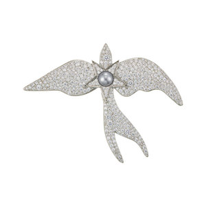 Swallow Brooch Copper Alloy Micro Inlaid Zircon Imitation Pearl Real Gold Plated Animal Wings Design Unisex Clothing Accessory - Product Image 5