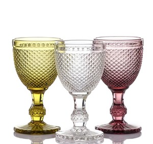 European Style Retro Solid Color Embossed Engraved Glass <b>Wine</b> Drinking <b>Goblet</b> - Product Image 2