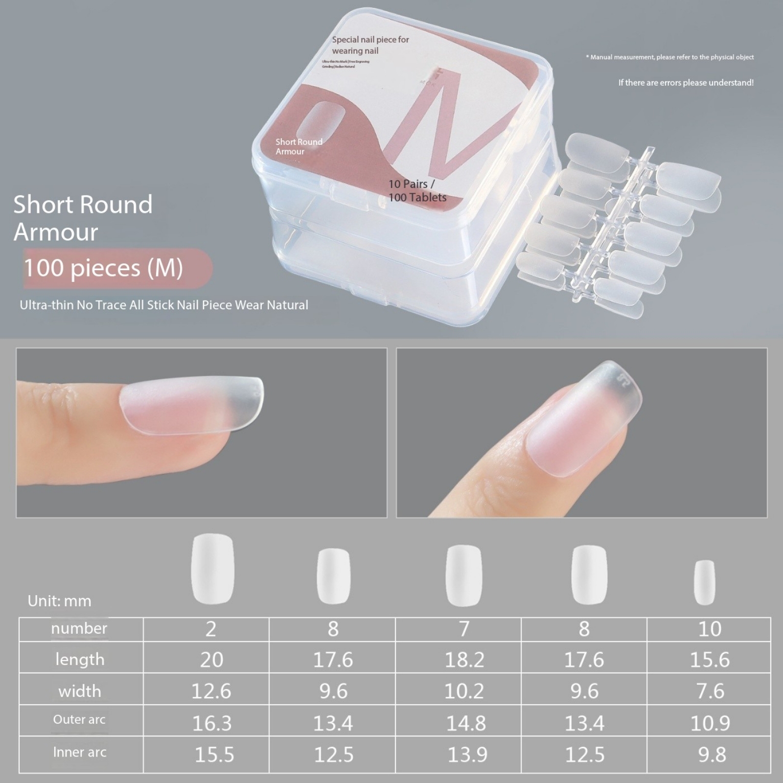 Ongles courts ronds taille M 100pcs-08#