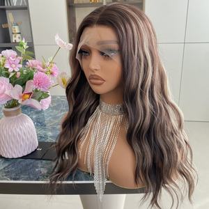 Wholesale China Supplier CARKIRA Fashionable <b>Synthetic</b> Fiber Body Wave Transparent Lace Front <b>Wigs</b> 13X4 22Inch Auburn Brown Heat - Product Image 3