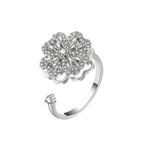 Dainty Micro Insert Geometric Zircon Korean Rotating Snowflake <b>Adjustable</b> <b>Rings</b> Minimalist Copper Gold Plated Anxiety Jewelry - Product Image 5