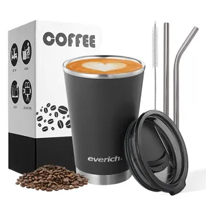 Groothandel Gratis Monster 450Ml Koffiekop Vacuüm Geïsoleerde Dubbele Wand Roestvrijstalen Camping Koffiemok Met Lekvrij Deksel