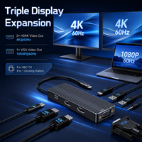 Base de Conexión USB-C 8 en 1 con Doble Salida 4K+60Hz +1080P VGA, 2.0 100W PD, 3x5Gbps USB3.0, Audio/Micrófono de 3.5mm, Carcasa de Aluminio