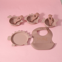 Dinosaure de qualité alimentaire sans BPA, ensemble d'alimentation en silicone pour bébé, assiette à bavette, bol pour les repas des enfants, ensemble de sevrage à DEL