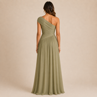 Robes décontractées à une épaule de haute qualité pour femmes, robes longues plissées sur mesure en mousseline de soie ajustées pour l'été, grandes tailles