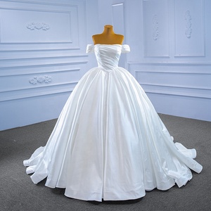 Jancember RSM67351 <strong>Simple</strong> Off Shoulder Ruffle Empire Ball Gown Satin Wedding <strong>Dresses</strong>