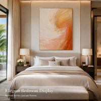 Peinture à l'huile abstraite tourbillonnante dorée sur toile, orange crème, impasto centrifuge, taille personnalisée, de l'usine d'art, vente en gros