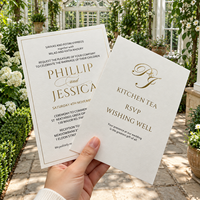 Cartes d'invitation de mariage personnalisées en papier texturé ivoire avec dorure à chaud, pour mariage côtier, vente en gros, fabricant OEM, fournisseur d'usine