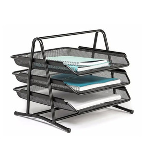 Three Tier Metal Document Tray A4 <b>File</b> Holder Office Desk <b>Organizer</b> Black Mesh Storage Rack - Product Image 2