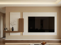 Mueble de TV de Pared Estilo Crema Personalizado, Forma Geométrica, Tira de Luz LED, Estante Flotante, Mueble de TV Largo para Proyecto de Apartamento