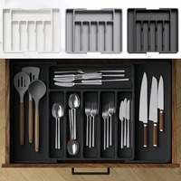 Organisateur d'ustensiles de cuisine extensible en plastique sans BPA, support réglable pour couverts, pour tiroir de cuisine, rangement gain de place