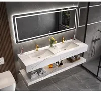Meuble-lavabo mural de luxe moderne à double vasque en céramique avec miroir inclus pour hôtels et maisons – Vente en gros