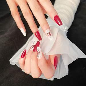 24 pièces de faux ongles en acrylique <span class=keywords><strong>rouge</strong></span> métallisé, collection de Noël, ongles artificiels à coller - Product Image 3