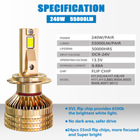 Halogène Couleur G125 50000lm 240W Systèmes d'éclairage automatique H1 H4 H7 H11 9005 Led Ampoules de phare de voiture H13 9004 HB4 Kit de phare LED