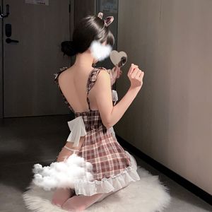 Robe de nuit Xishi Bear mignonne de style japonais pour fille, sexy, en dentelle et à carreaux, pour rendez-vous galant et soirée romantique - Product Image 4