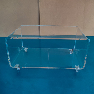 Rõ ràng <span class=keywords><strong>Acrylic</strong></span> Cán TV đứng trên bánh xe di chuyển <span class=keywords><strong>Acrylic</strong></span> giao diện điều khiển Bảng lucite Bàn cà phê với bánh xe và kệ - Product Image 4