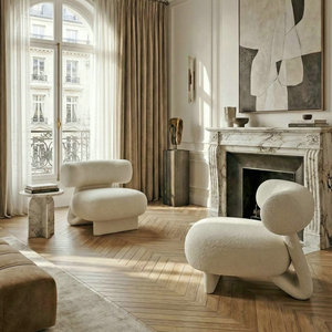 Sillón Escultural Contemporáneo para Restaurante, Sillón Individual de Terciopelo para Sala de Estar, Sillón Ergonómico Curvo con Brazos de Madera para Hotel - Product Image 6