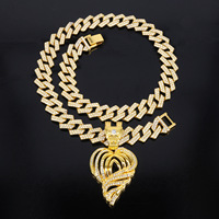 Collier cubain style européen et américain, cool, hip-hop, rap, en alliage de zinc doré, avec pendentif cœur creux incrusté de diamants, pour hommes et femmes