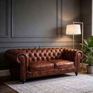 Sofá Chesterfield Profesional Retro Vintage de Cuero Genuino, Estilo Villa, <span class=keywords><strong>Dos</strong></span> <span class=keywords><strong>Plazas</strong></span>, para Interiores - Product Image 2