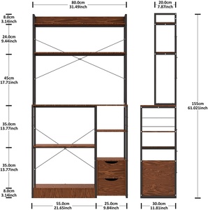Meuble de rangement en métal, étagères de cuisine, à 5 niveaux, avec 2 espaces de rangement, support pour <span class=keywords><strong>micro</strong></span>-ondes, <span class=keywords><strong>four</strong></span>, avec Stand de rangement du vin, atelier - Product Image 3