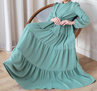 R-770 Damen Nahöstliches Muslimisches Atmungsaktives Polyester-Abaya-Kleid Elegantes Blumen-Paisley-Muster Lange Knöchellange Ärmel