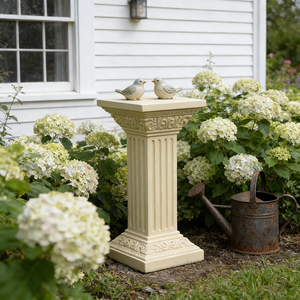 Piedistallo in Resina Stile Greco Scanalato - Finitura Effetto Pietra Crema, Colonna Decorativa per <span class=keywords><strong>Giardini</strong></span> e Patio in Stile Cottage <span class=keywords><strong>Inglese</strong></span> - Product Image 1