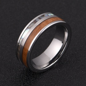 Gentdes Đồ Trang Sức Hot Bán Whiskey Thùng Gỗ Và Vỏ bào ngư Inlay Phẳng Tungsten Nhẫn Cưới - Product Image 4