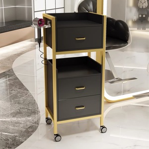 Modern Gold Barber Chair Set Salon Furniture Wood <b>Trolley</b> Hairdressing Fashionable Beauty Shop <b>Tool</b> Cart - Product Image 1