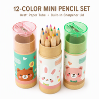 Ensemble de crayons de couleur à motifs d'animaux mignons avec taille-crayon, fournitures scolaires pour enfants, vente en gros