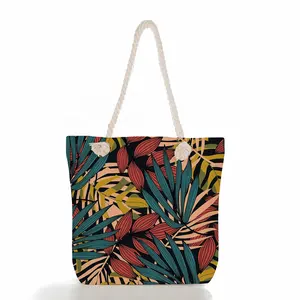 2024 popular cross-border special green leaf printed handbags large capacity portable fashion shoulder beach tote bag