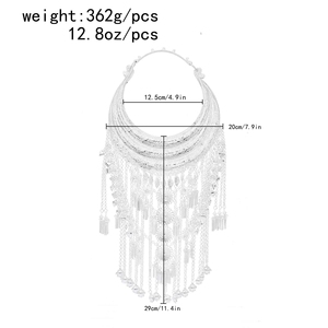 Collar étnico de borla larga de Color plateado para mujer, collar llamativo con babero para mujer, joyería de Festival - Product Image 6