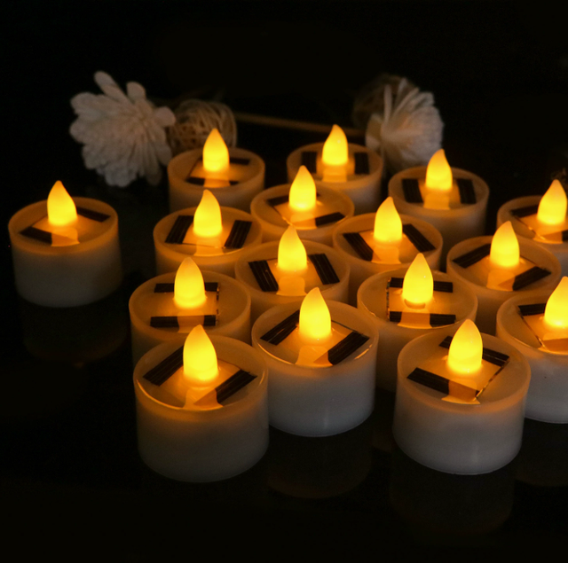 Outdoor Patio Solar Electronic Candle Light Flame LED Tea Light Flameless Waterproof Electronic Candle