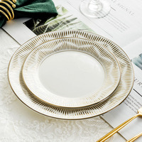 Assiettes à dîner en porcelaine JCPorcelain, vente en gros, design personnalisé, assiettes rondes à bord doré pour restaurant, assiettes de mariage