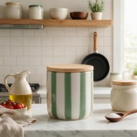 Pot à épices en céramique peint à la main, coloré et artistique, avec couvercle en bois, pour le rangement des aliments, pot d'organisation de cuisine personnalisé