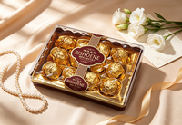 Ensemble de chocolats à la truffe fourrés aux noisettes, emballés dans un coffret doré haut de gamme, RISHDENE, élégante boîte cadeau transparente